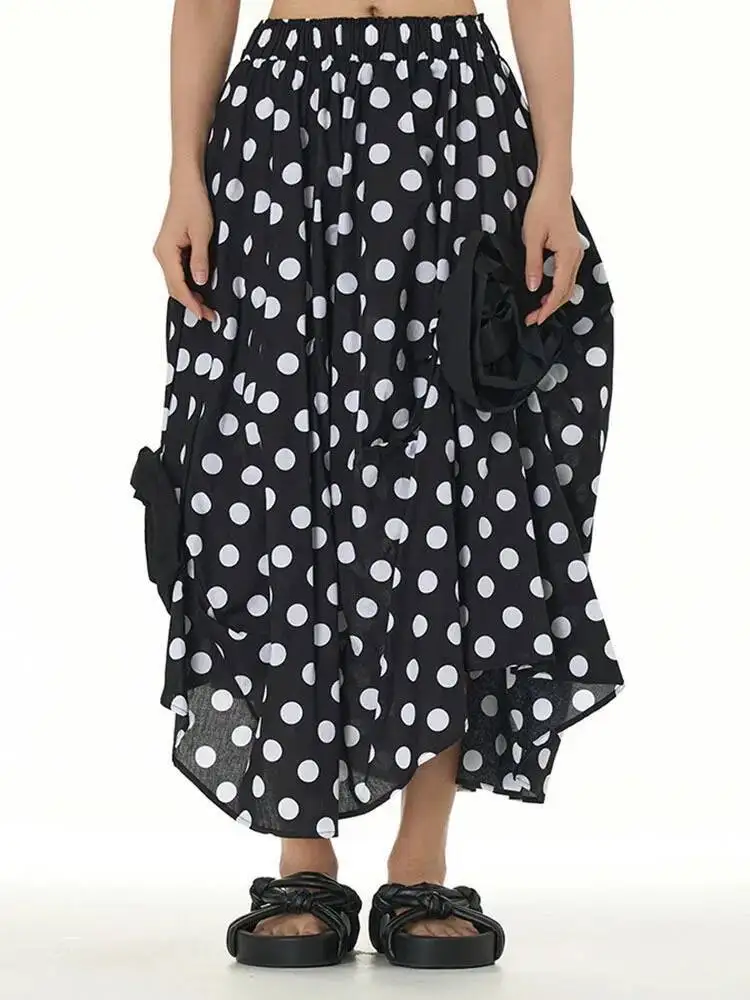 Black Flower Irregular Women Pleated Half-body Skirt High Elastic Waist Loose Fashion New Spring Summer 2026 1DOM