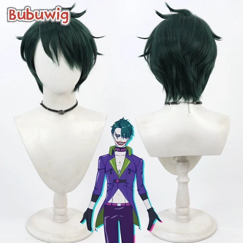 

Bubuwig Synthetic Hair The Joker Cosplay Wigs Suicide Squad ISEKAI The Joker 30cm Short Dark Green Men Cos Wig Heat Resistant