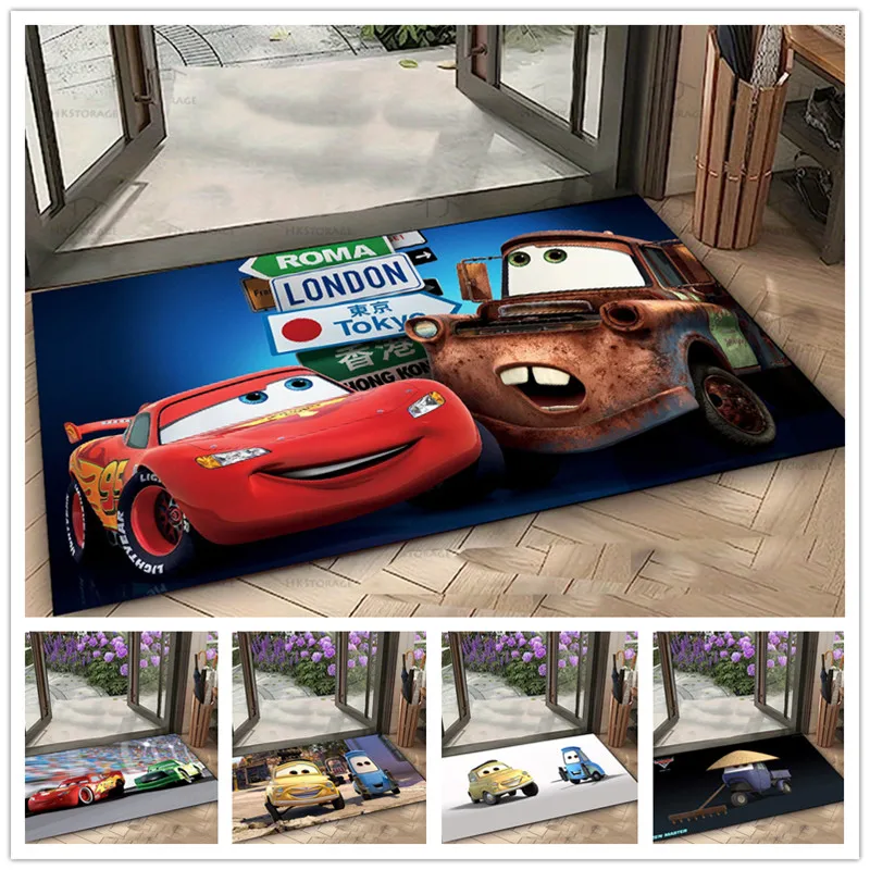 MINISO Disney Cartoon Race Car Welcome Mat Non Slip Entrance Doormat Living Room Bedroom Kitchen Floor Rug Polyester Home Carpet