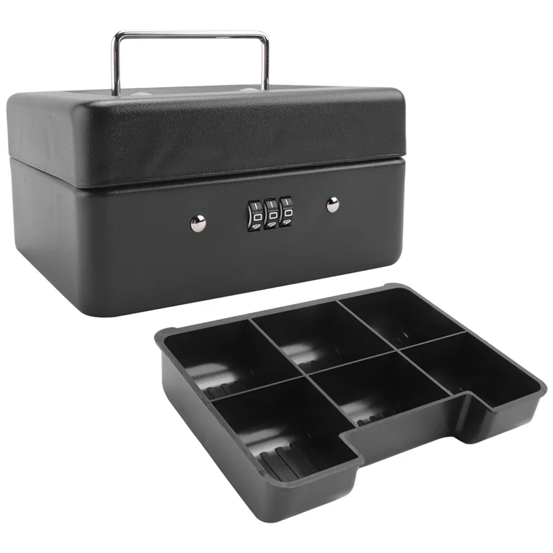 Caixa de moedas de metal durável AF90 com bandeja de armazenamento com trava - caixa de moedas pequena com fechadura de combinação 15 x 12 x 7,7 cm