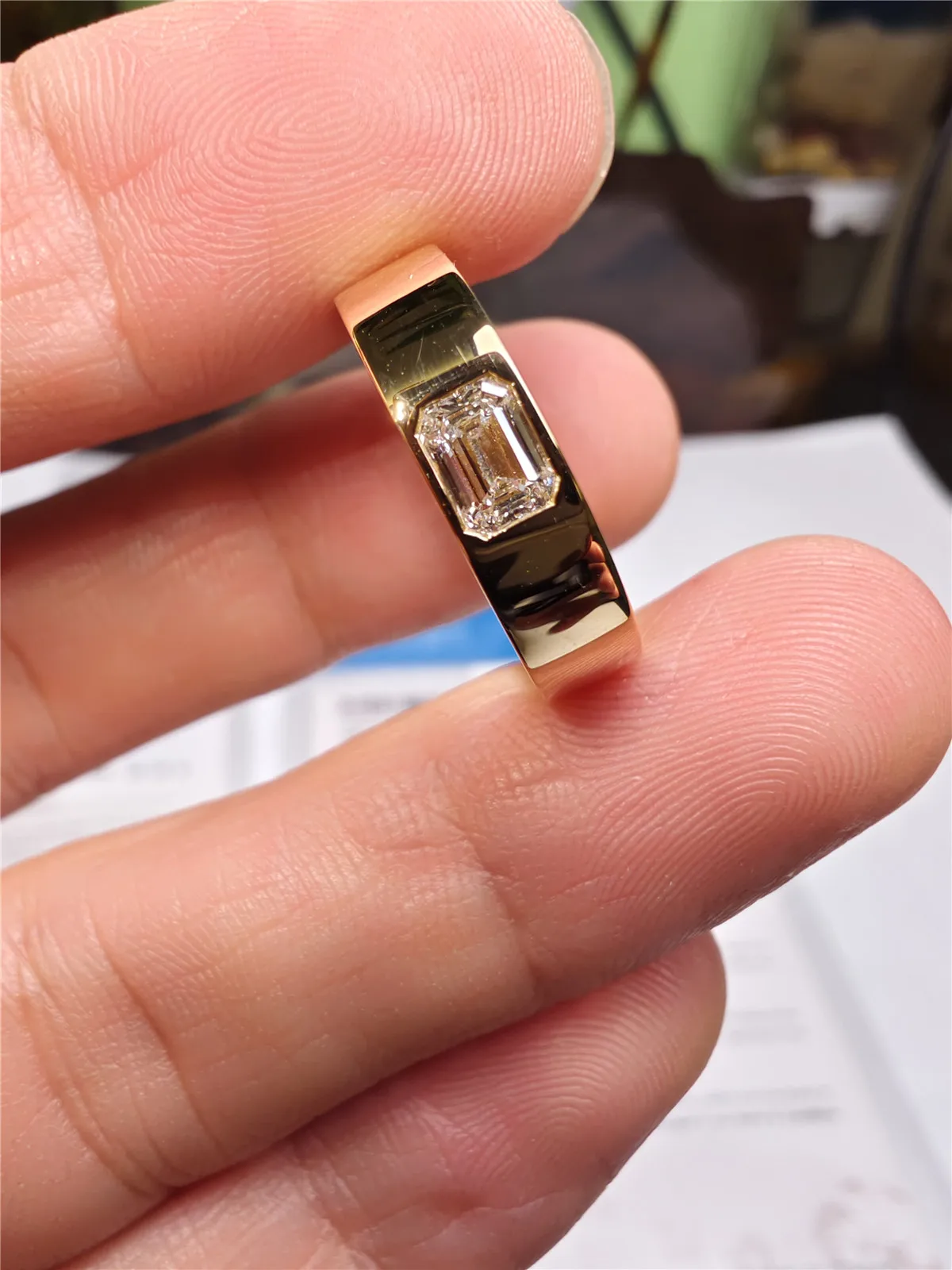 14K Solid Gold Laboratory-Grown Diamond Emerald Cut 0.2CT Men's Platinum Engagement Wedding Ring Custom Fine Jewelry Wholesale