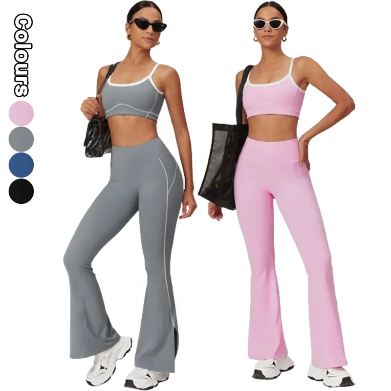 

Women 2 Piece Workout Outfits Sports Bra Set High Waist Butt Lifting Flared Leggings Clothing Yoga Gym Activewear Set