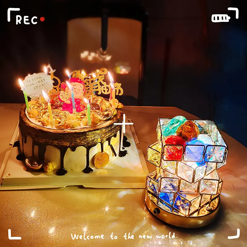 Creative Lovely Crystal Salt Stone Rubik'sCube Night  Light Gift Choice  Atmosphere Room Decor Table Lamp