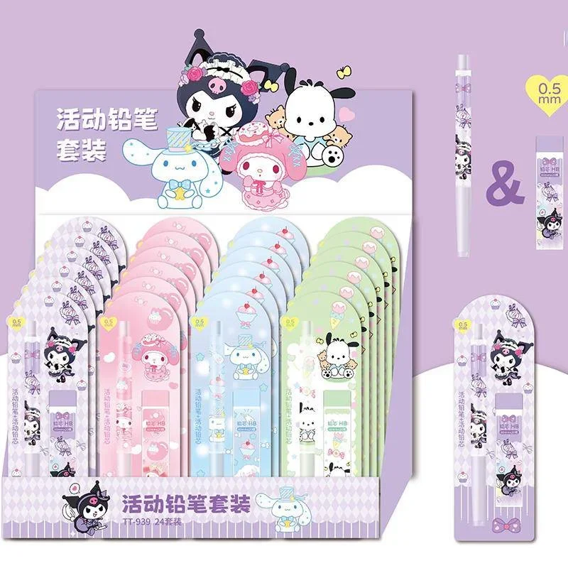 Sanrio Stationery Set Mymelody Kuromi Cinnamoroll Pochacco 0.5mm Refill Automatic Pencil Cute Plastic Mechanical Pencils Gift