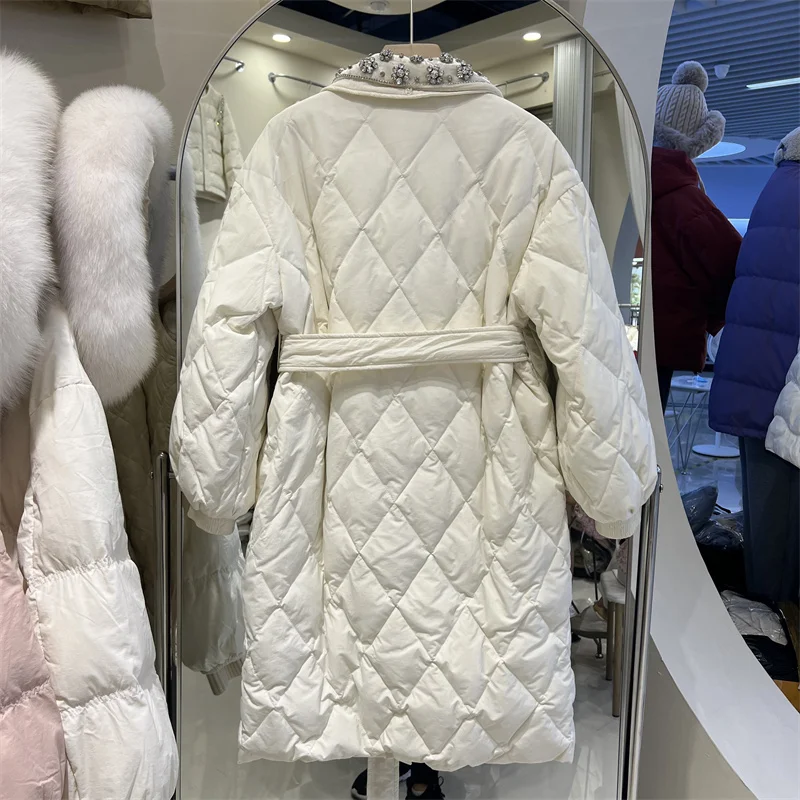 Chaqueta de plumón de pato blanco para mujer, abrigo largo informal con botonadura única, ropa de abrigo para otoño e invierno, 2022