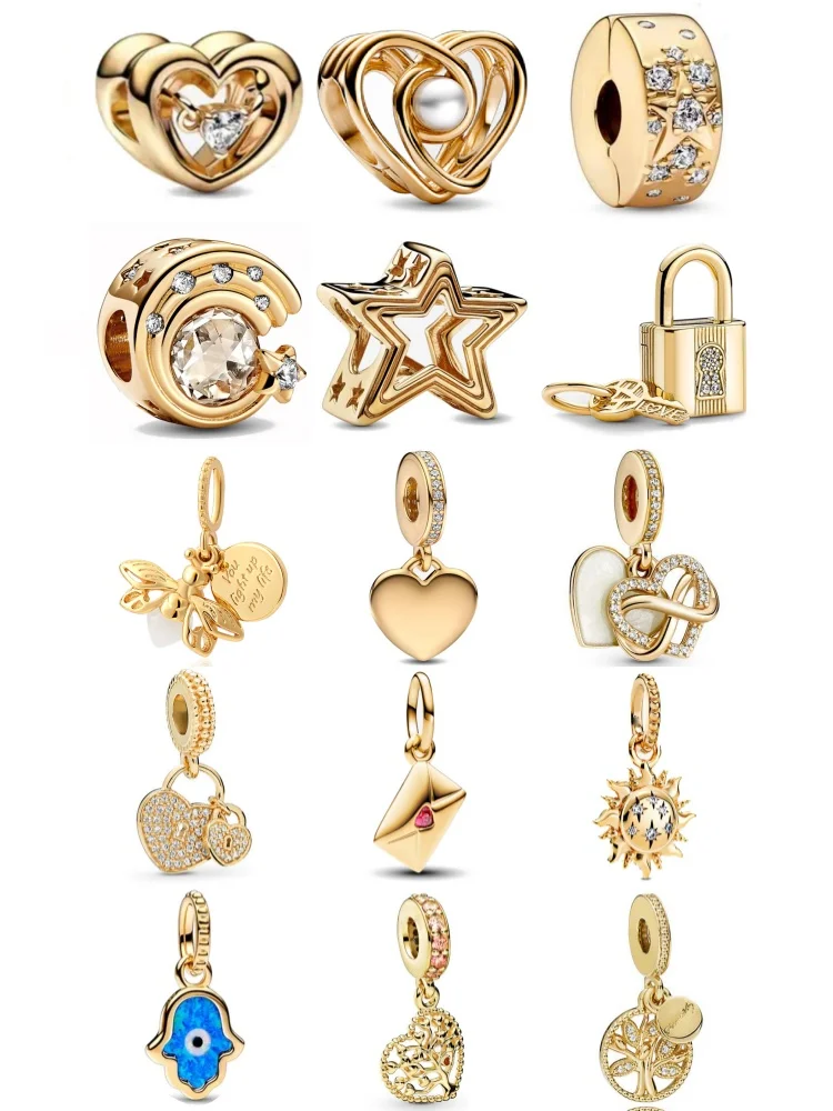 925 الفضة الذهبية على شكل قلب حبة، مغلف، قلادة النخيل الزرقاء مناسبة للسوار الأوروبي الأصلي DIY مجوهرات رائعة