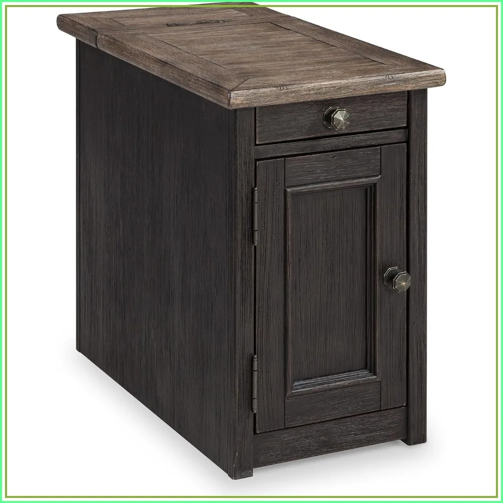 Narrow Chairside End Table with USB Ports and Outlets, Space Saving Side Table for Living Room