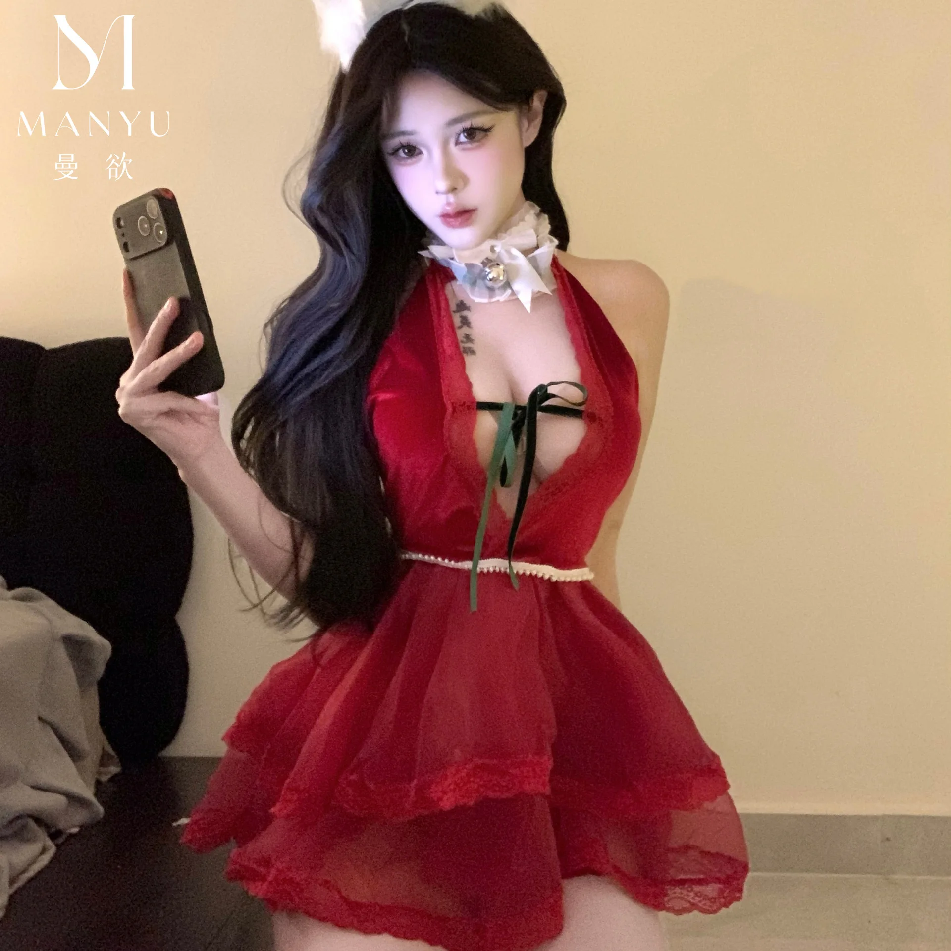 

Новое поступление, женское сексуальное новорочное красное нижнее белье с v-образным вырезом, платье для взрослых, леди, костюмы для рождественской вечеринки, милый наряд для свиданий для девочек