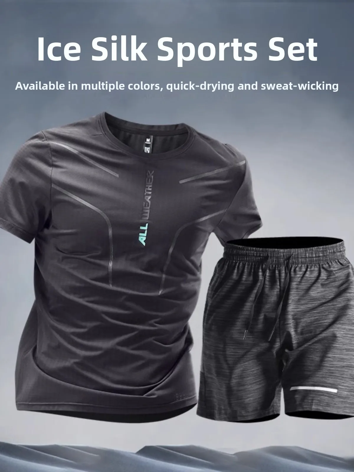 

Спортивный костюм из ледяного шелка для бега, мужской летний тонкий профессиональный комплект для фитнеса, быстросохнущая футболка с коротким рукавом и шорты, одежда для тренировок