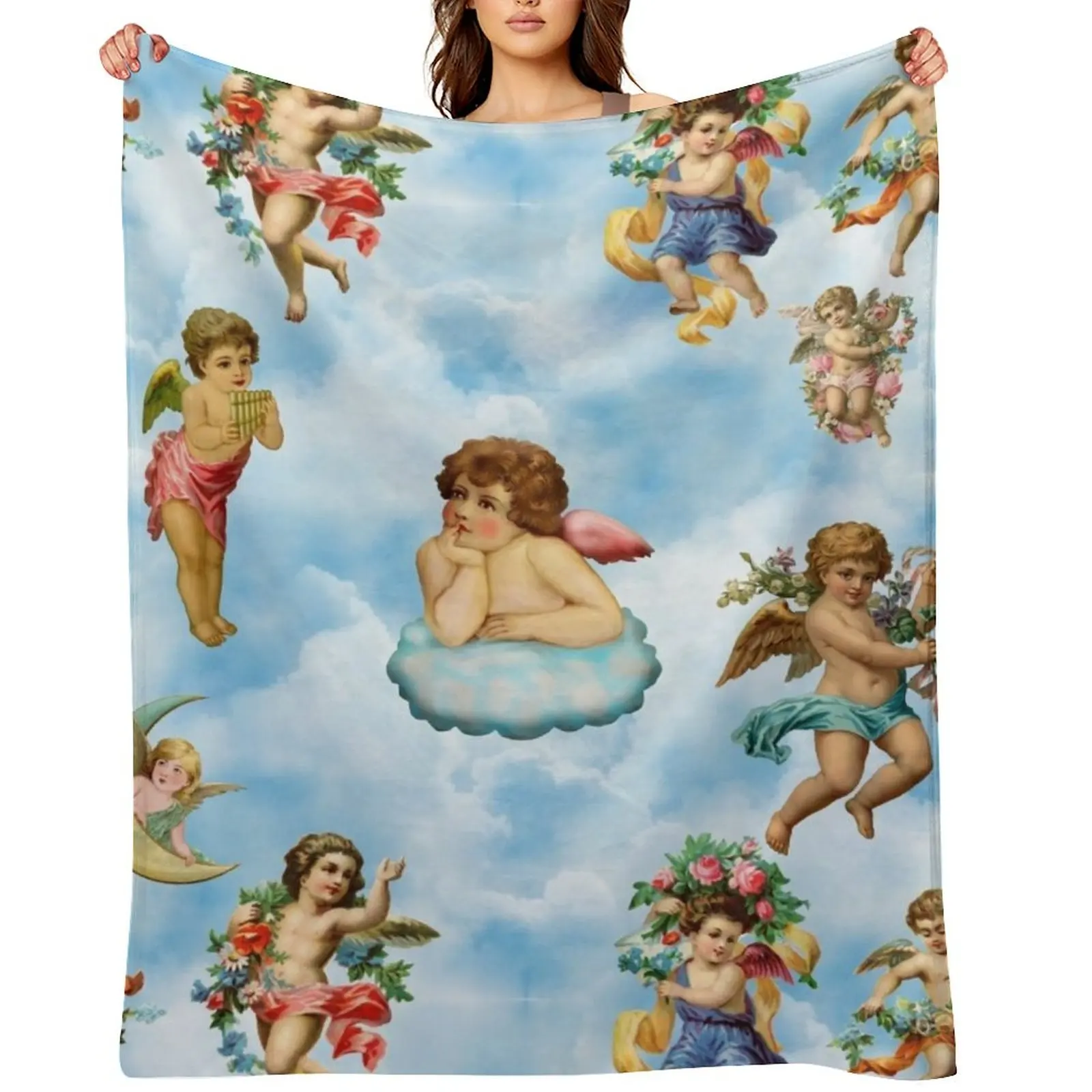 

angel cherub clouds antique Throw Blanket Nap Thermals For Travel Beautifuls Sofa Blankets