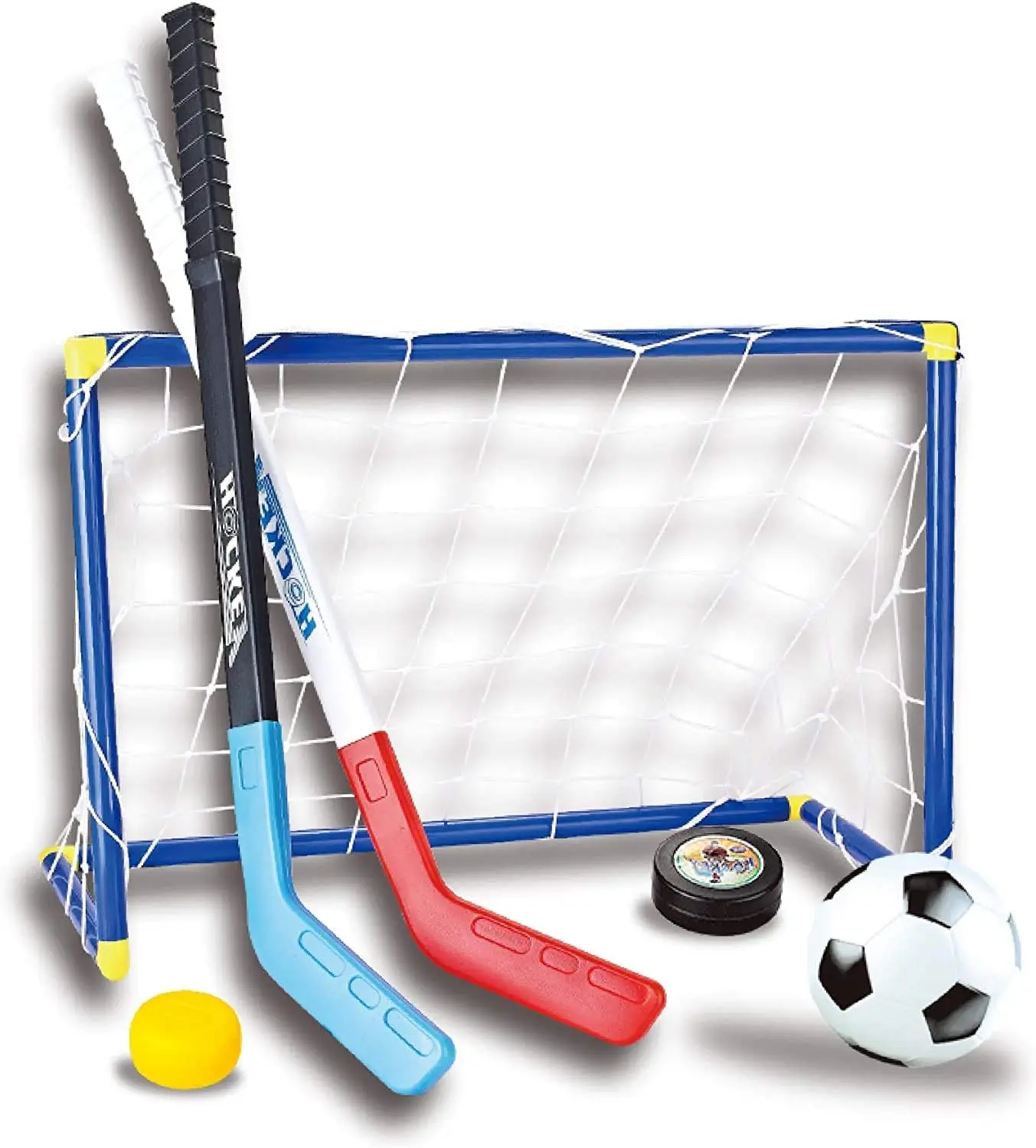 

Children's Sports Set Hockey Goal Soccer Goal Plastic Hockey Stick Plastic Soccer 2 in 1 Sporting Goods Teaching Aid Parent-Chil