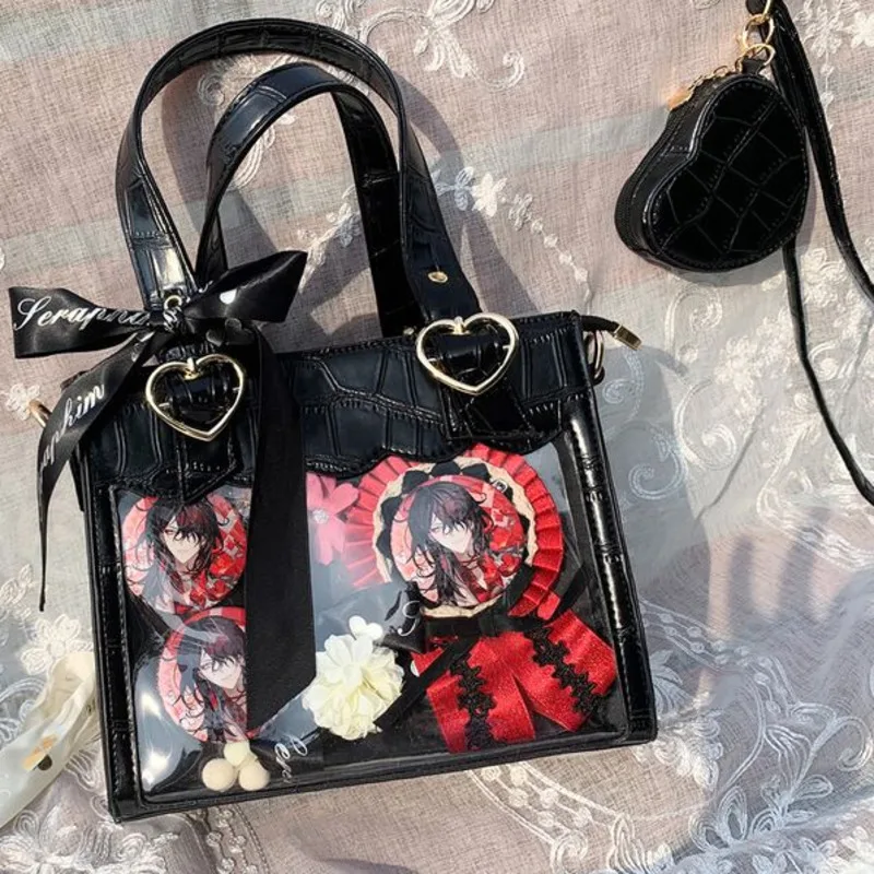 Pu Ita Bag Crossbody Bag Women Sweet Lolita Bags Cute Transparent Pocket Itabag Ita Handbag Japanese Style PU Shoulder Bag