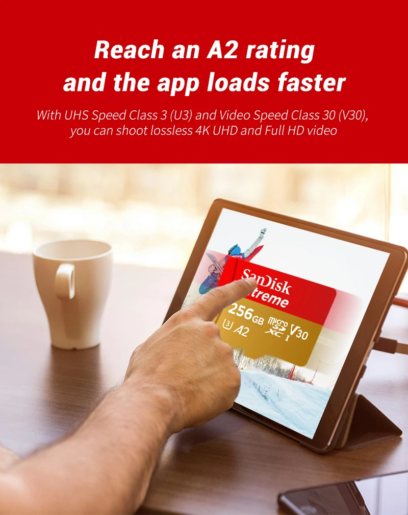 SanDisk Extreme V30 A2 4K MicroSD TF Flash-Karte für DJI-Drohnen, Actioncams und Handkameras, 64 GB, 128 GB, 256 GB, 512 GB, MicroSDXC-Speicherkarte. – Detail 3