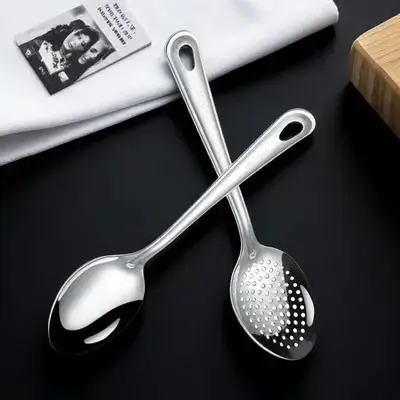 

2pcs Stainless Steel Slotted Spoon Set Reusable Kitchen Serving Utensils For Home Restaurant Hotel Cooking Baking Dinner Party