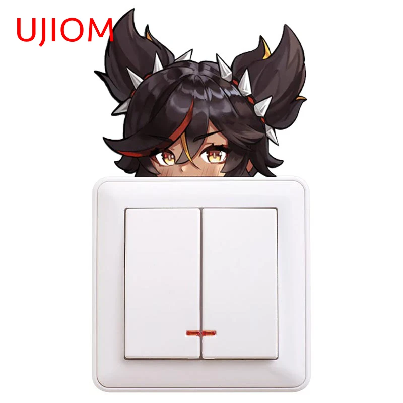 UJIOM 13cm X 11.1cm Genshin Impact Xinyan Kawayi Wall Peek Sticker Occlusion Scratch  Amusing Decal Switch Living Room Accessory