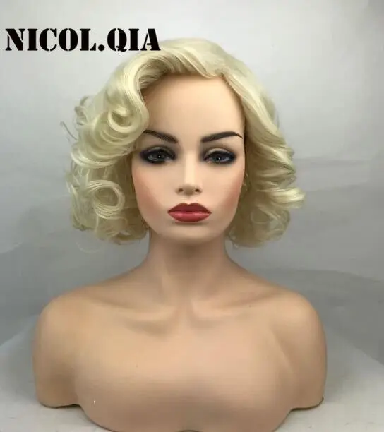 Short Chic Curly Hair Pale Blonde Synthetic Hair Wigs Heat Ok Women Fashion Wigs