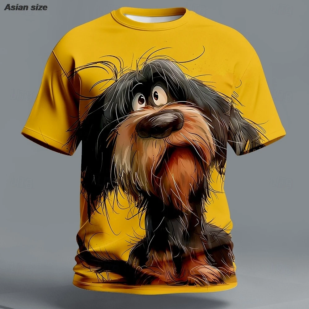 Mens engraçado shaggy cão t camisa 3d cabelo bagunçado filhote de cachorro gráfico t bonito scuffy terrier impressão manga curta casual topos vestuário