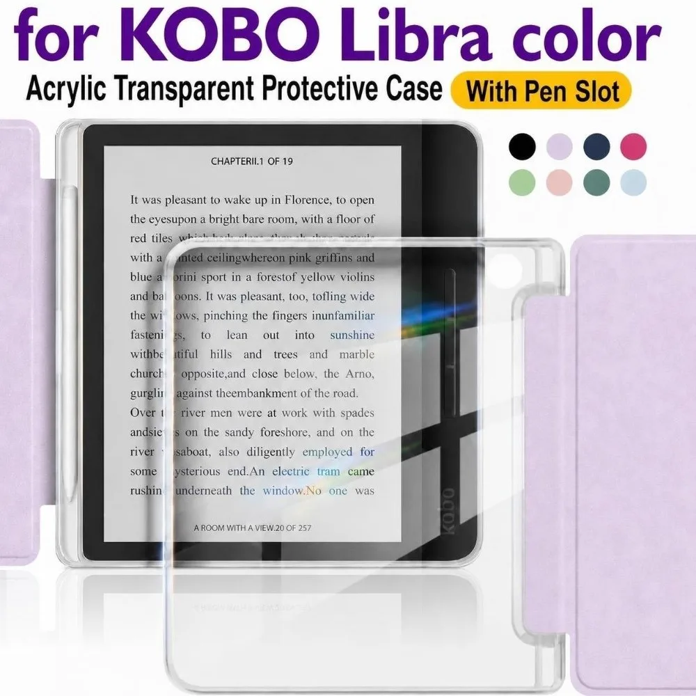 Auto Sleep Wake E-Reader Case Magnetic Clear Back Protective Case Lightweight for KOBO Libra Color/2 7 inch 2024 Released