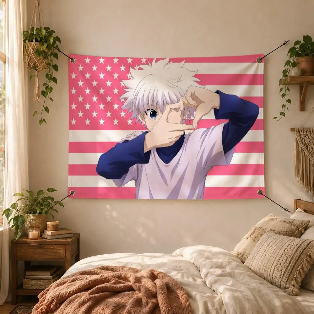 Adventure Anime K-Killua Zoldyck Flags Decorative Flag Banner for Outdoor Garden Yard Camping Party Home Wall Hanging Decor