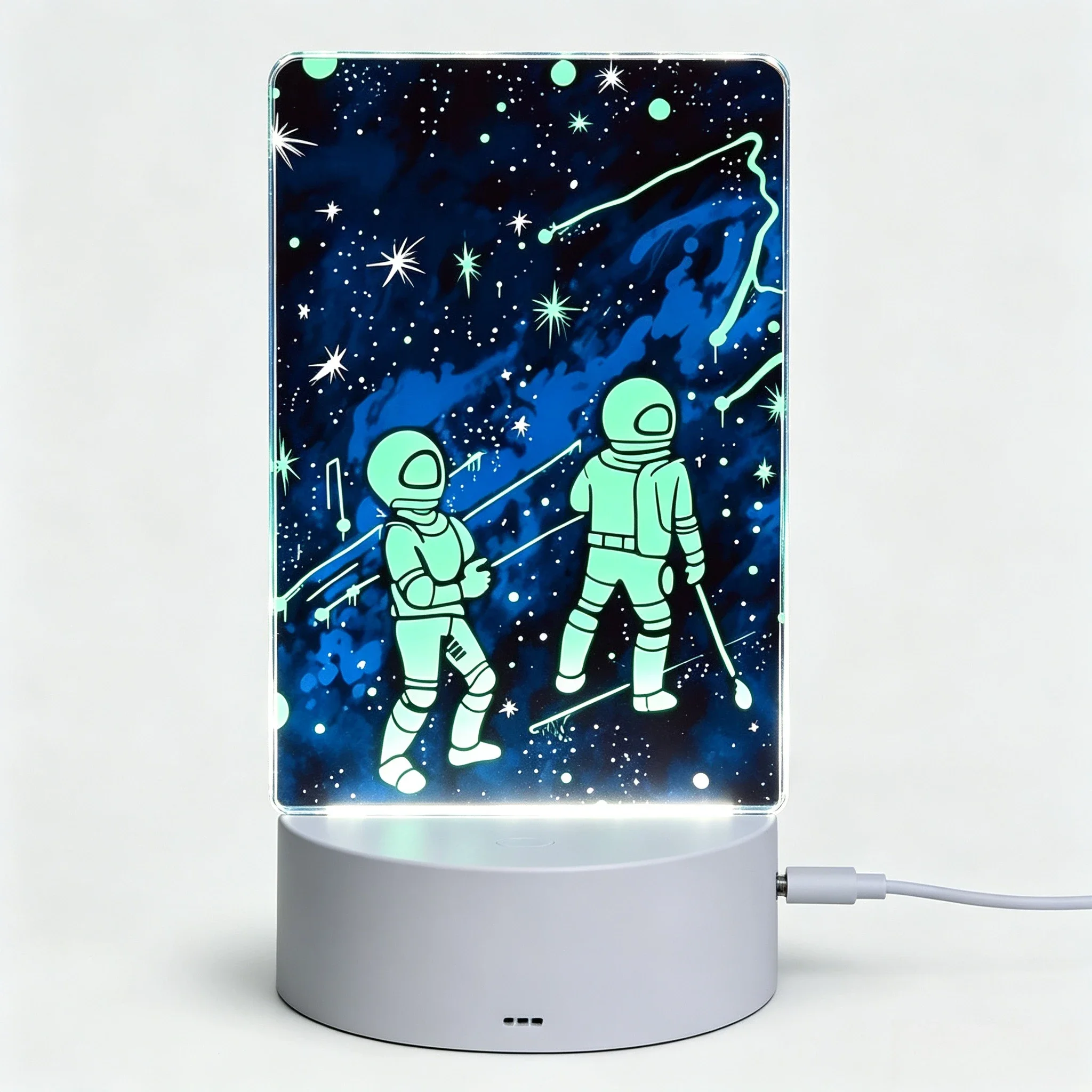 Astronaut Space Graffiti Acrylic Night Light, LED Bedside Lamp Outer‑Space Kids Decor Gift