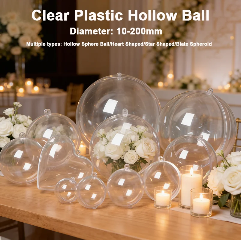 

Clear Plastic Hollow Ball/Heart-shaped/Star shaped Dia 10-200mm Transparent Ball for DIY Handmade Gift Decorating Game Console