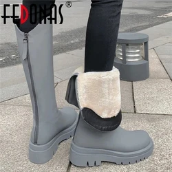 FEDONAS Concise Fashion Women Knee High Boots 2025 Winter Warm Genuine Leather High Quality Back Zipper Shoes Woman New Arrival