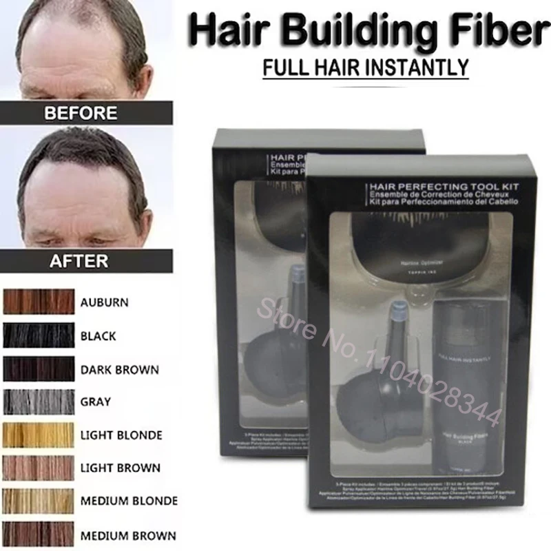 

TOPPIK Коробка посылка Волокна для волос Кератиновый спрей для местного применения Волокна для наращивания волос Порошок-спрей-аппликатор Набор/набор оптиматизаторов линии волос