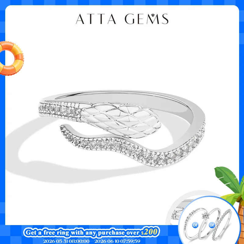 

ATTAGEMS Snake Half Eternal Moissanite Ring for Wome Engagement 925 Sterling Silver Engagement Wedding Charm Band Fine Jewellery