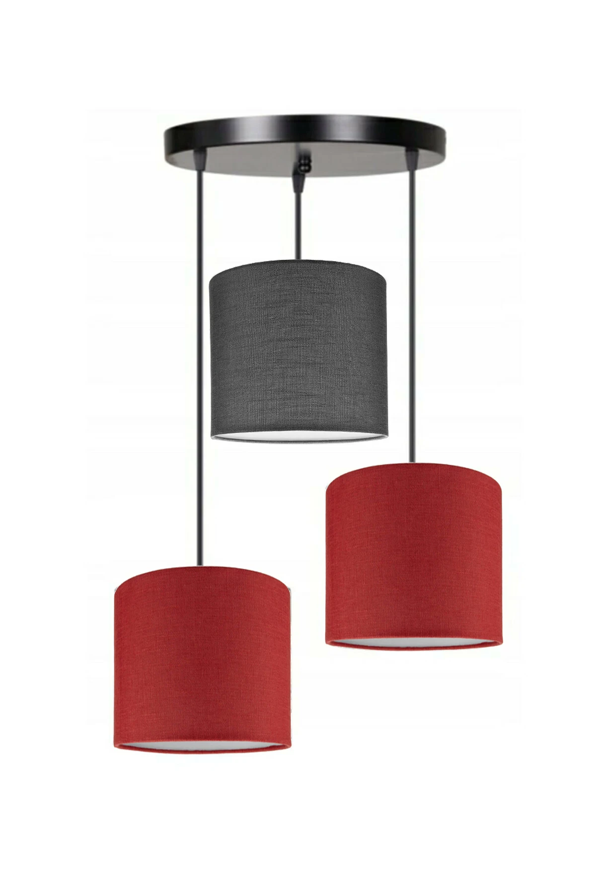 

3 Heads 2 Red 1 Dark Gray Cylinder Fabric Lampshade Pendant Lamp Chandelier Modern Decorative Design For Home Hotel Office Use