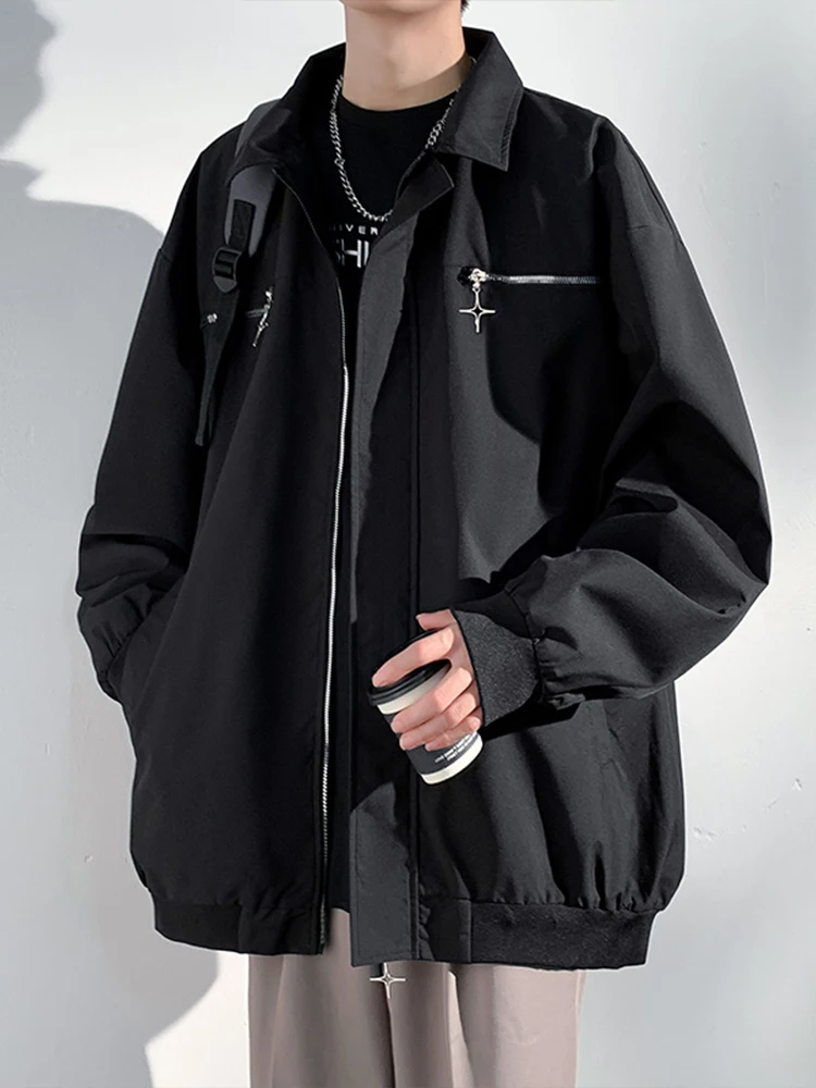 

Spring Autumn Men's Jaet Loose Casual Collar Zipper Decorated Korean Design Sensation Street Sle Outerwear