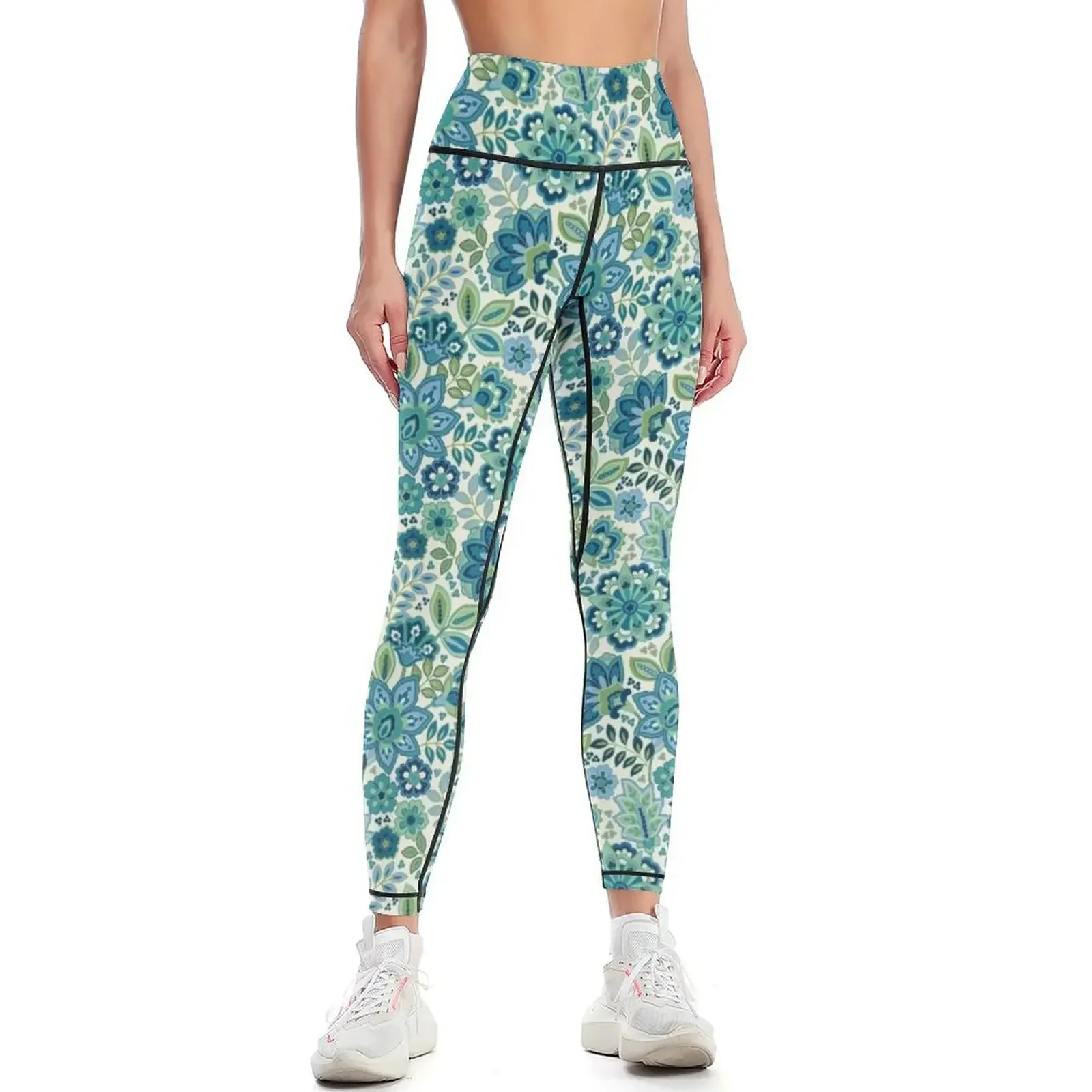 

Blue Floral Leggings Fitness woman Sports pants woman Tight fitting woman Women's sports Womens Leggings