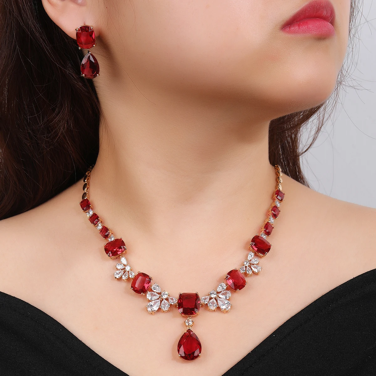 

High Quality Drop Cubic zirconia Bridal Jewelry Sets for Women Necklace Earrings Wedding Accessories SE-CN11135