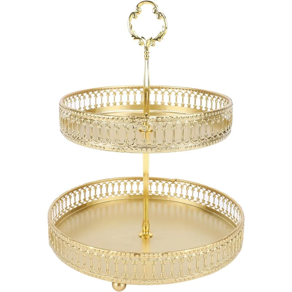 Vassoio a più livelli - Supporto da portata in metallo a 2 livelli per frutta, dessert e snack - Montaggio facile, display di grande capacità per feste ed eventi