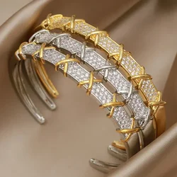 Classical Full Crystal Cross Open Bangles&Bracelet Wide Wedding Bridal Mix Color Bracelet Ins Fashion Brand Jewelry