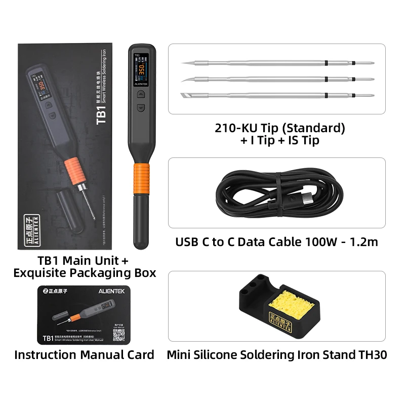 ALIENTEK TB1 Kabelloser Lötkolben 850mAh Akku Typ-C Drahtloses Lötkolben-Set Wiederaufladbares Tragbares Schweißreparaturwerkzeug