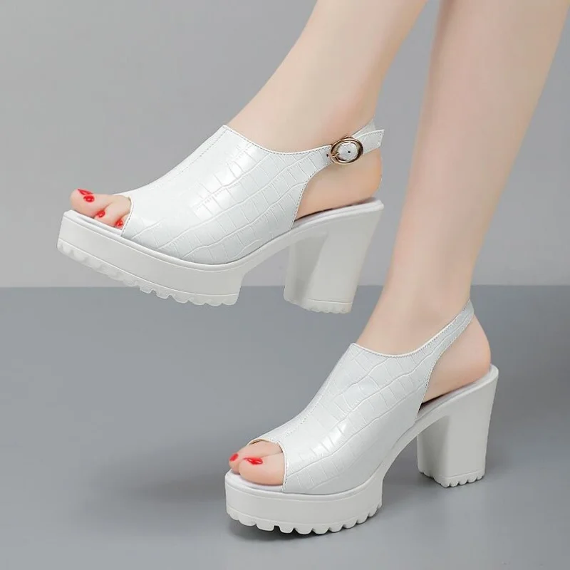 

2026 Women Small Size 32-43 Elegant Block High Heels Sandals Patent Leather Shoes Summer Thick Platform Sandals Wom Office Model