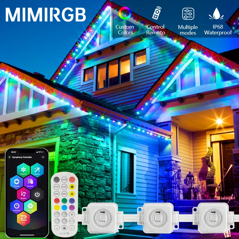 500FT Smart RGB Eave Lights App Remote IP67 Permanent Outdoor LED String Lights Home New Year Christmas Birthday DIY Lighting