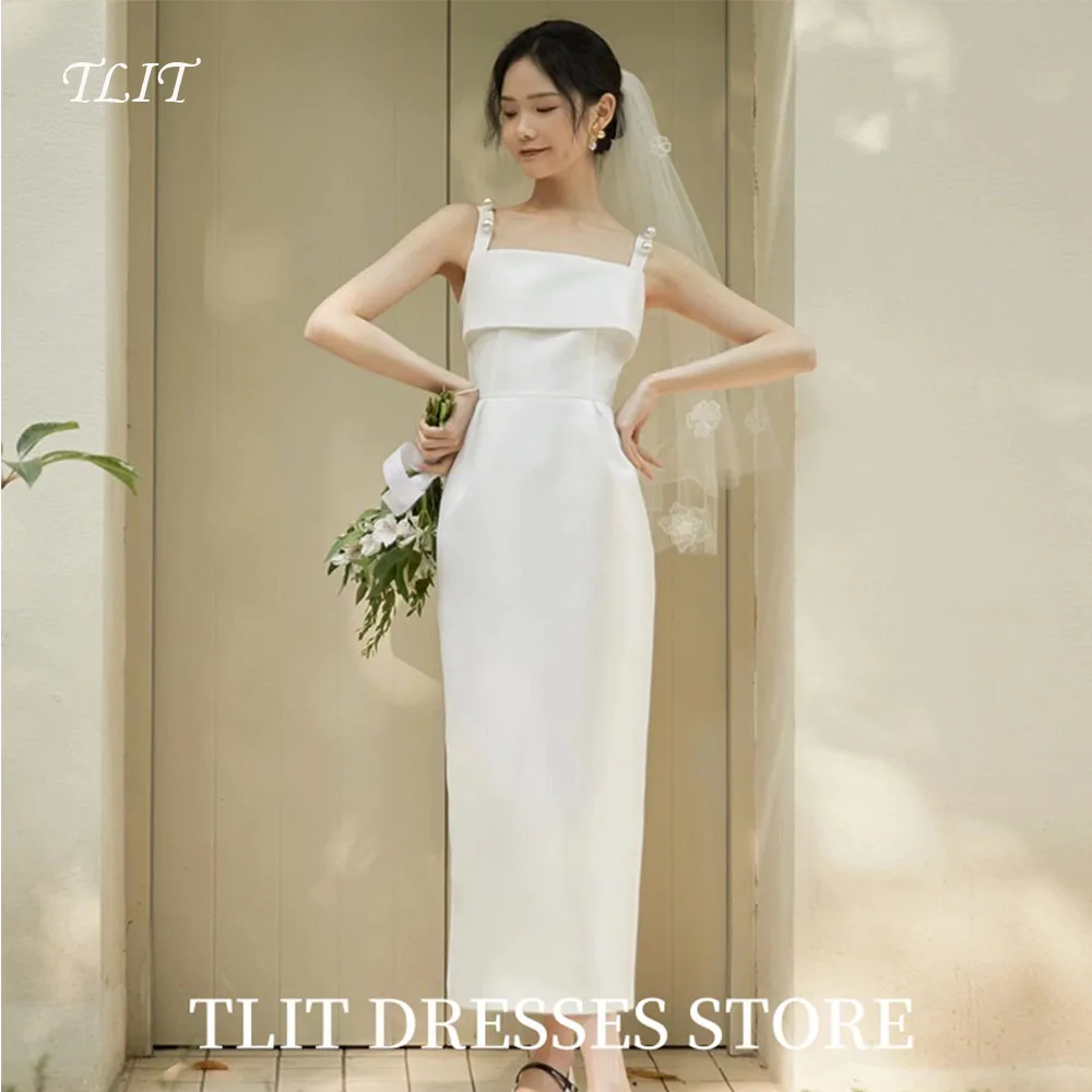 

TLIT Elegant White Mermaid Wedding Dress Strapless Pearl Prom Gown Korea Bridal Dress Photos Shoot Customized Floor-Length Gowns