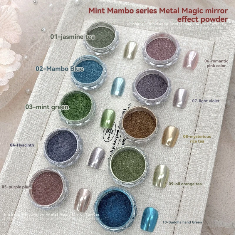 

Mint Metal Chrome Nail Glitter Powder 10colors Magic Mirror Nail Pigments Nail Art Decorations Chameleon Chrome Dust