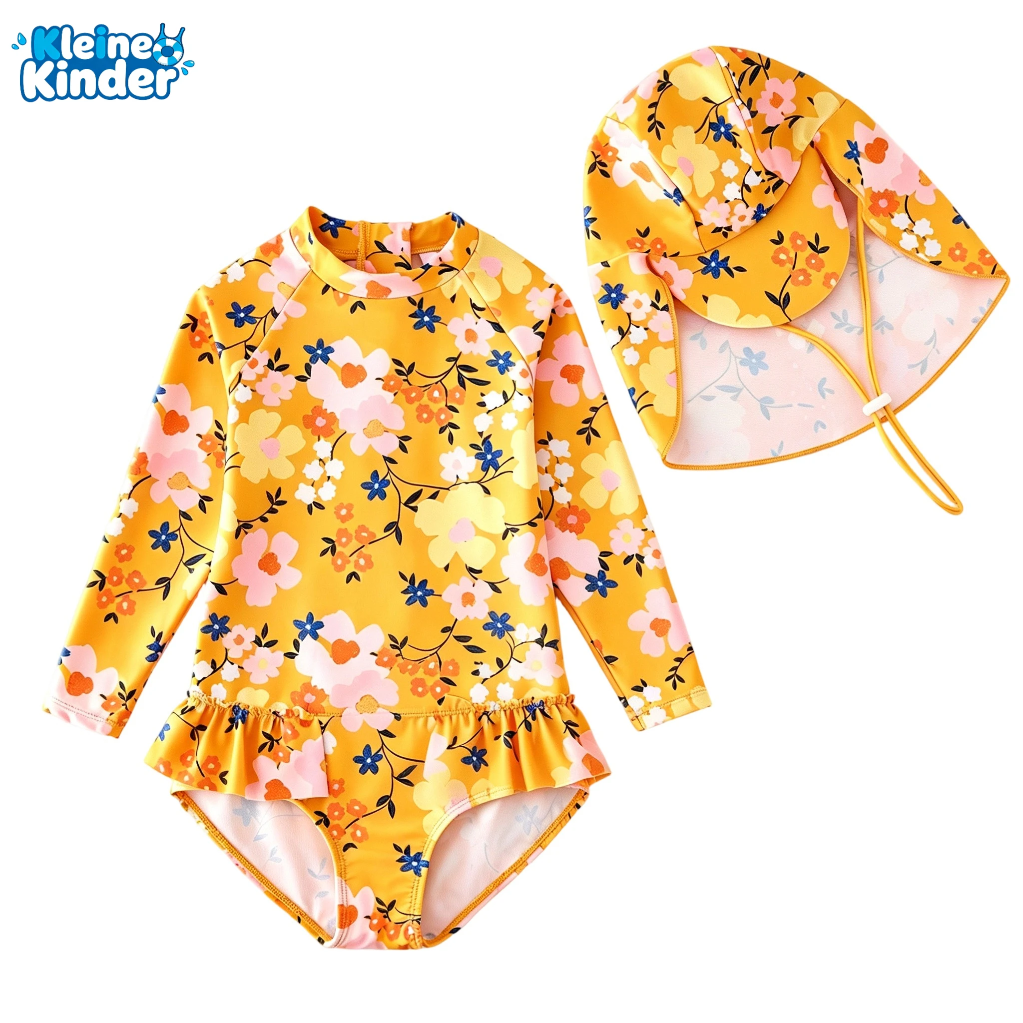 UPF 50+ Baby Toddler Girls Long Sleeve One Piece Swimsuit Rash Guard Kids UV Protection Bathing Suit for Beach Pool Swimming
