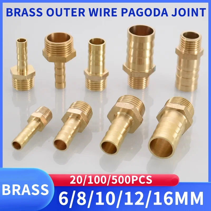 

6/8/10/12/14/16/19mm Brass Pipe Fitting Hose Barb Tail 1/8" 3/8" 1/4" BSP Male Pagoda Gas Connector Joint Copper Coupler Adapter