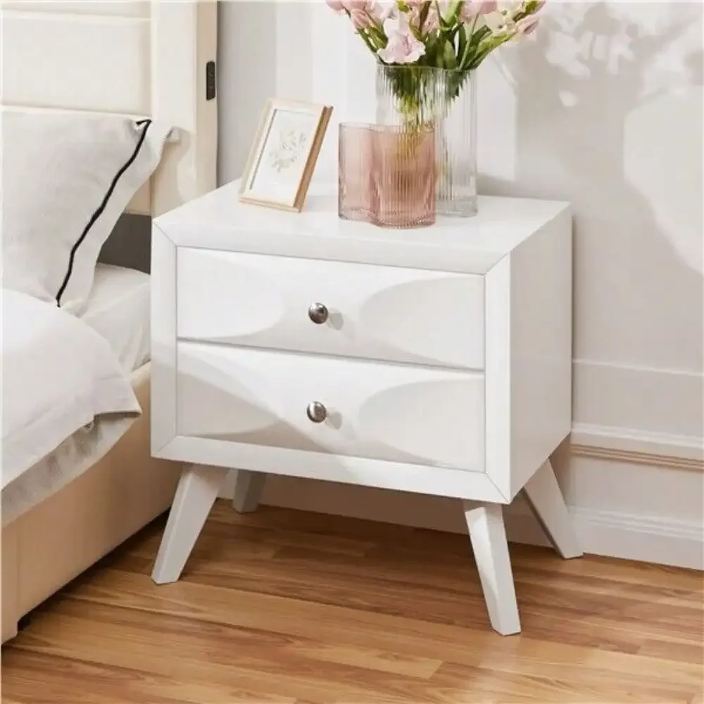 Almost Fully-assembled Nightstand w/ 2 Drawer & Solid Wood Legs Bedroom Large