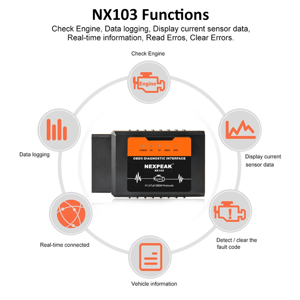Nextop NX103 ELM327 V1.5 واي فاي OBD2 محول PIC18F25K80 OBD 2 الماسح الضوئي سيارة أداة تشخيص الماسح الضوئي OBD آيفون IOS أندرويد