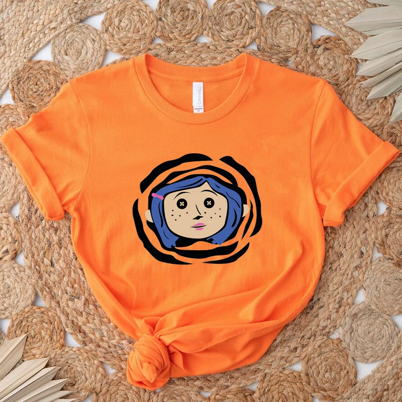 Coraline T Shirt Women Horror Pop Culture Burton Tee Shirts Harajuku Graphic Tees Summer Cotton Short Sleeve Female Clothing