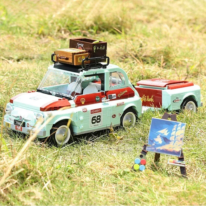 MOC Creative Ideal High-Technical Tourist Picnic Cars Trailer Tractor Building Blocks Transport Toys For Kids Boys Girls Gifts