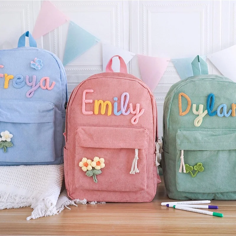 Handmade Corduroy Backpack Customized With Your Name, Casual Backpack, Neutral Classic, Campus Portable, Super Soft Handbag