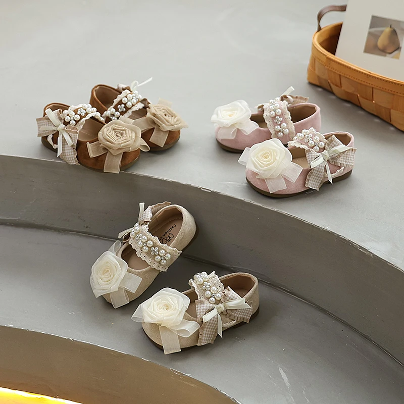 

Children Leather Shoes Chic Elegant Princess Girls Flat Shoes with Flower Bowknot Kids Fashion Mary Jane Shoes for Wedding Party