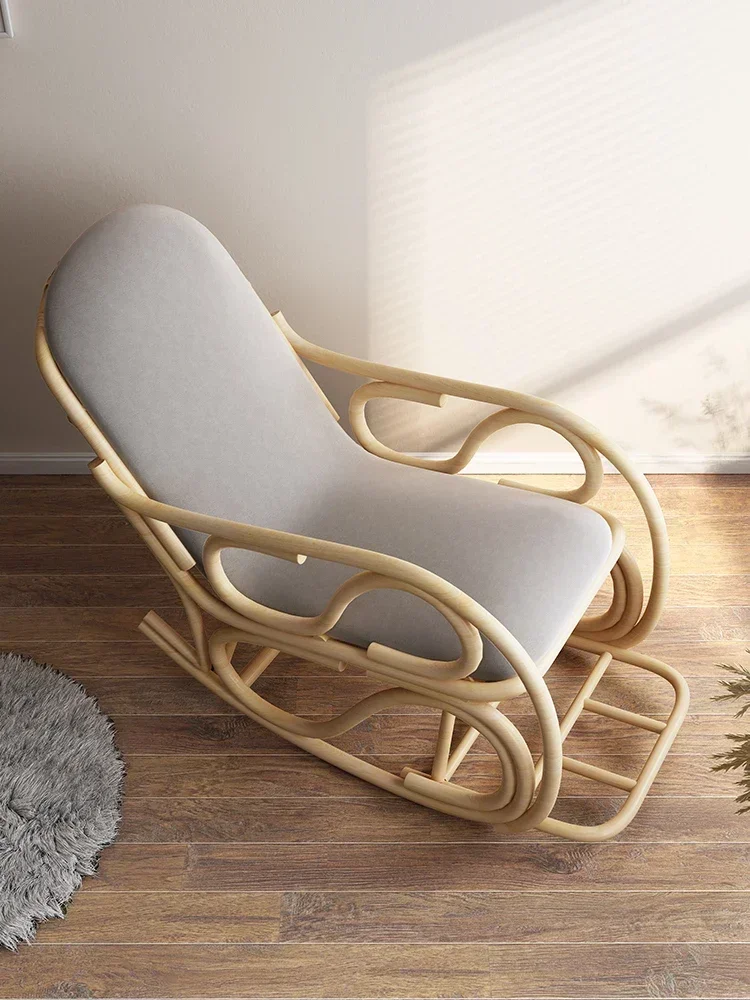 Premium Adult Rocking Chair, Balcony, Household Lazy Recliner, Natural Rattan Woven Leisure Chair Long - Lasting