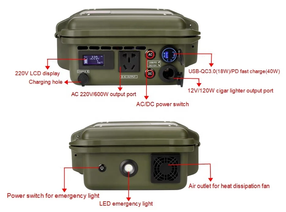 Shenzhen factory 220v 600w 1036wh  camping portable emergency power station