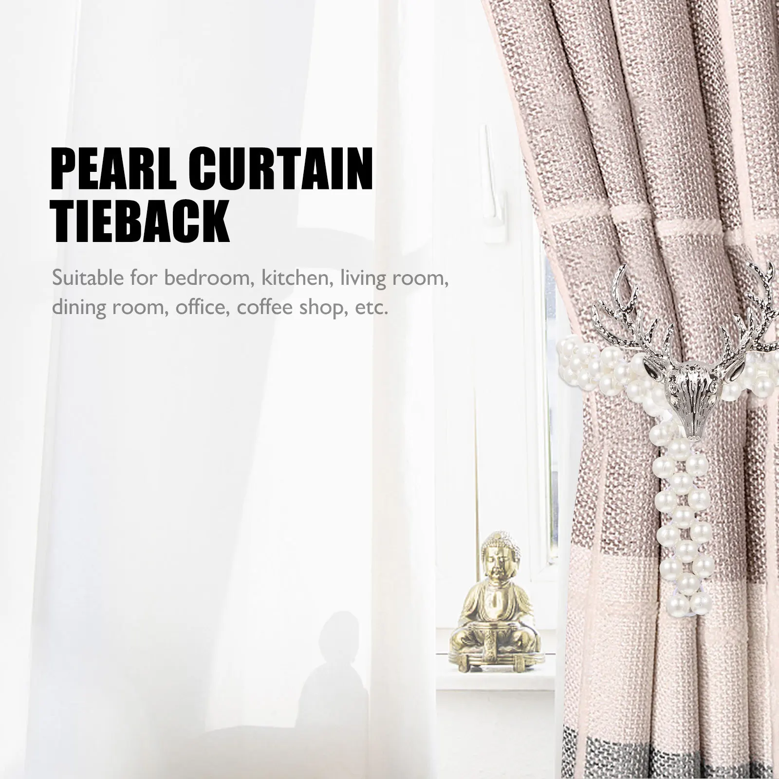 

2Pcs Pearl Curtain Fixators Decorative Tieback Strap Household Curtain Tie Rope for Home Living Room Bedroom Kitchen Decoration